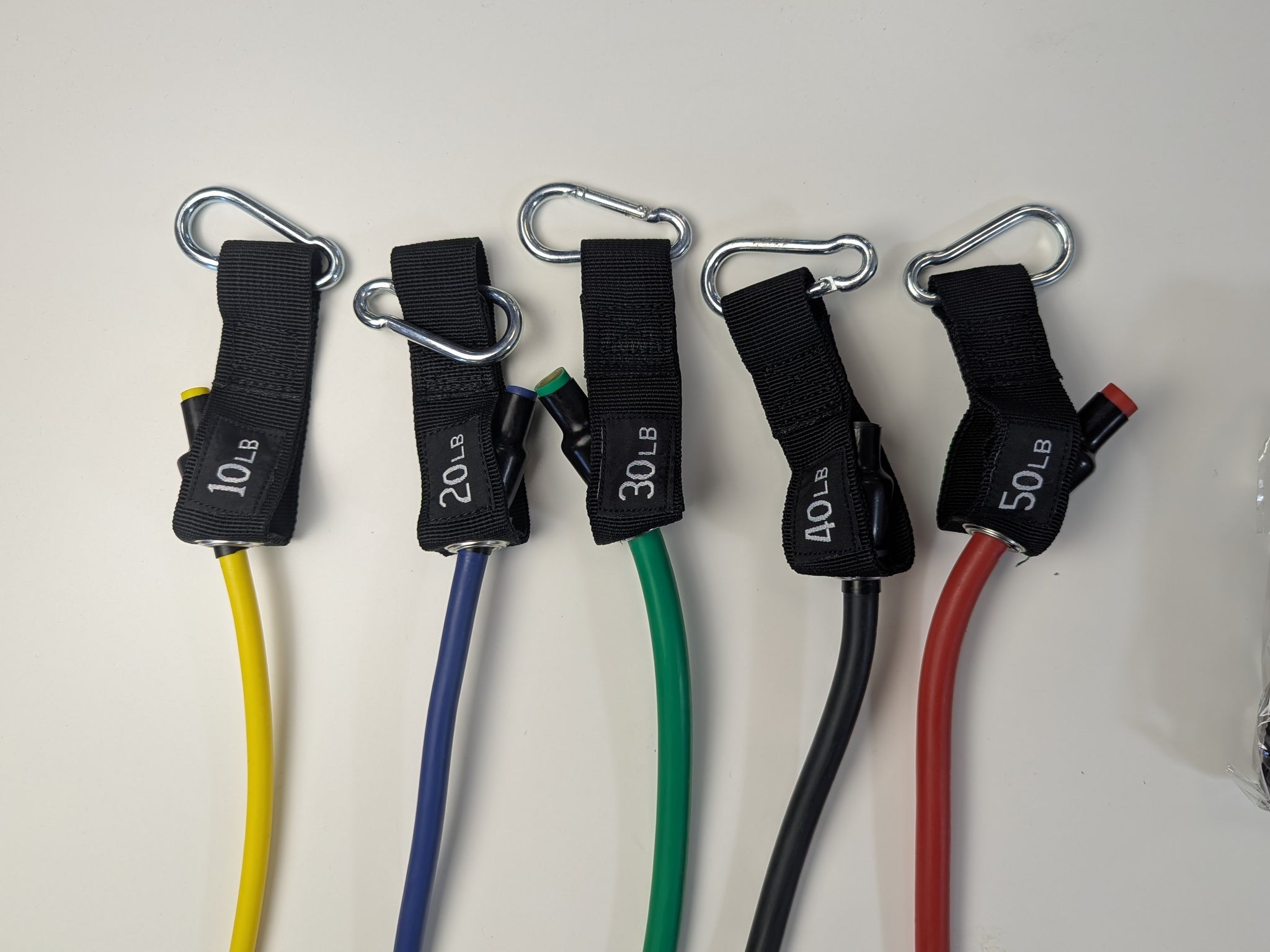 Resistance band set with handles - 10lb, 20lb, 30lb, 40lb and 50lb resistance